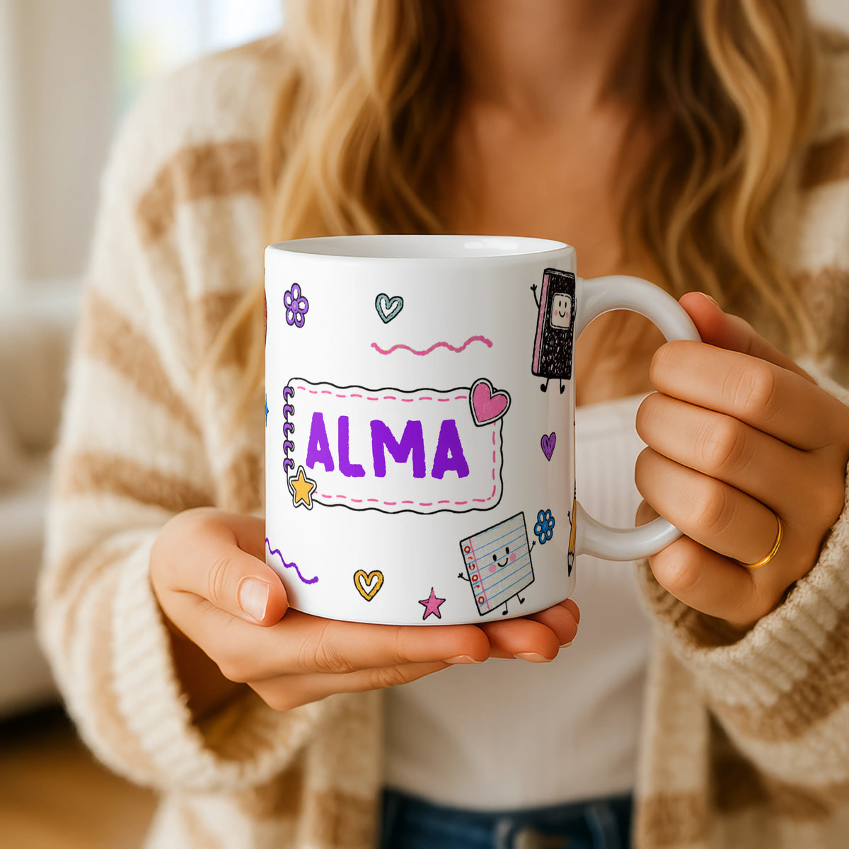 Personalised Kids School Doodle Mug | Custom Name Coffee Cup | Back to School Gift for Children
