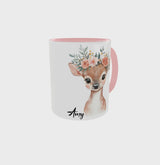 Personalised Deer Mug | Custom Name Gift | Floral Fawn Design | Gift for Girls & Women