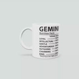Gemini Nutrition Facts Mug • Gemini Star Sign Gift • Funny Zodiac Mug • Gemini Birthday Gift for Her • Sister • Friend • Tea Coffee Mug
