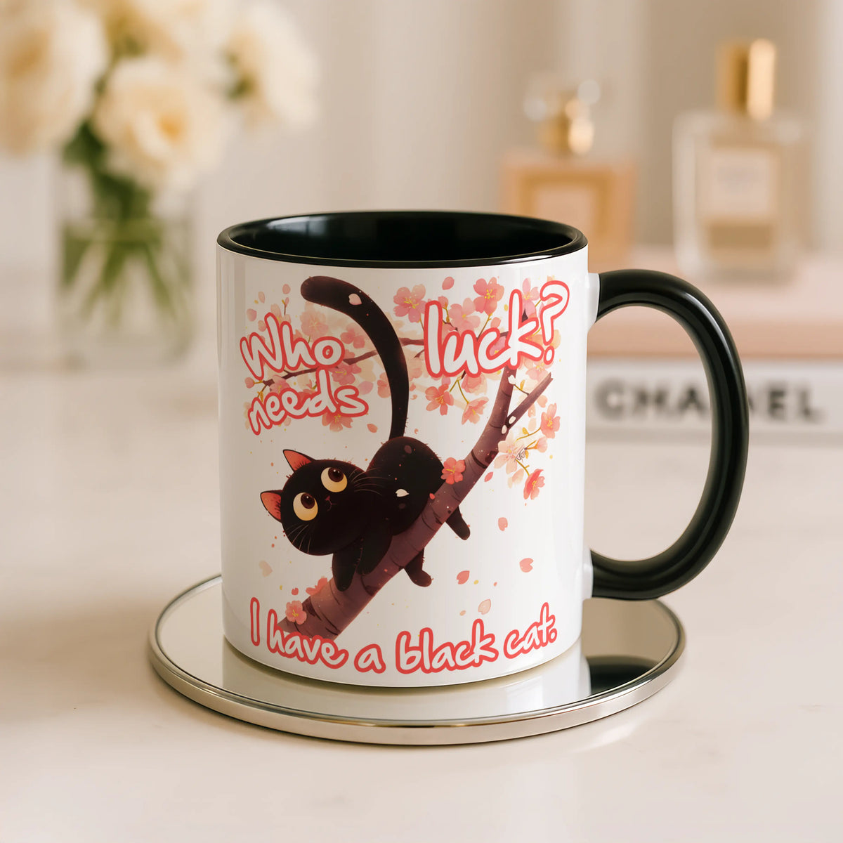 Who Needs Luck Black Cat Mug - Image 4 | CreadGift